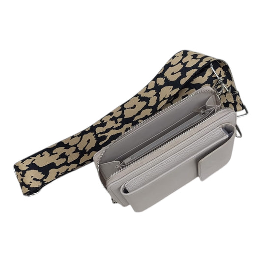 DOUBLE MAX – 4-in-1 Umhängetasche – Handytasche, Geldbörse & Clutch – 11 × 19 × 3 cm beige braun animal print
