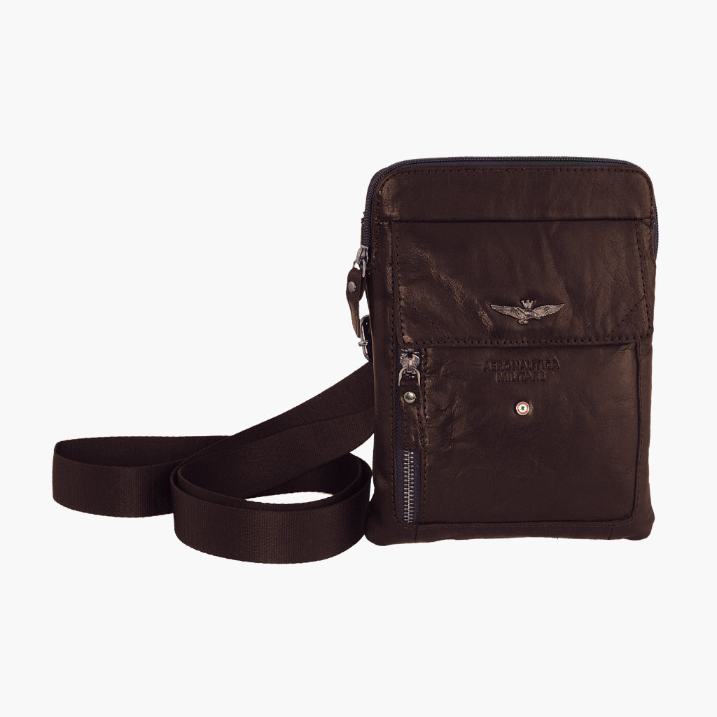 Aeronautica Militare Vintage Kleine Umhängetasche Leder Tracolla AM-301 Schwarz / Marrone
