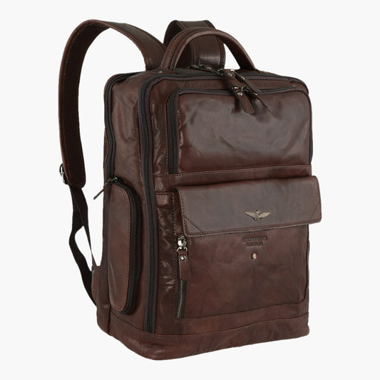 Aeronautica Militare Vintage Leder Laptop Rucksack PC Tablet AM-305 Schwarz / Marrone