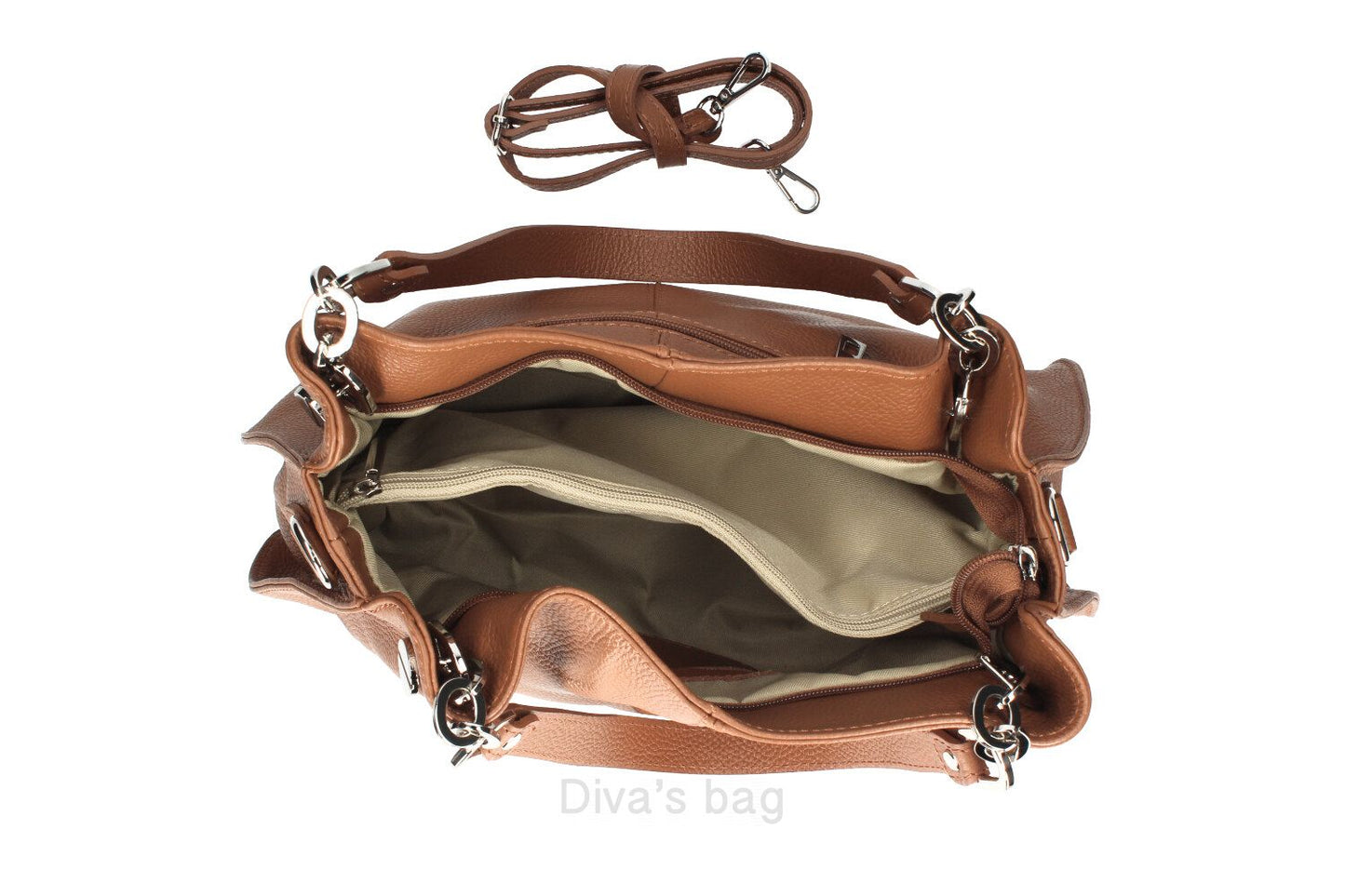 Funktionale Handtasche TINA aus Leder 100% Made in Tuscany