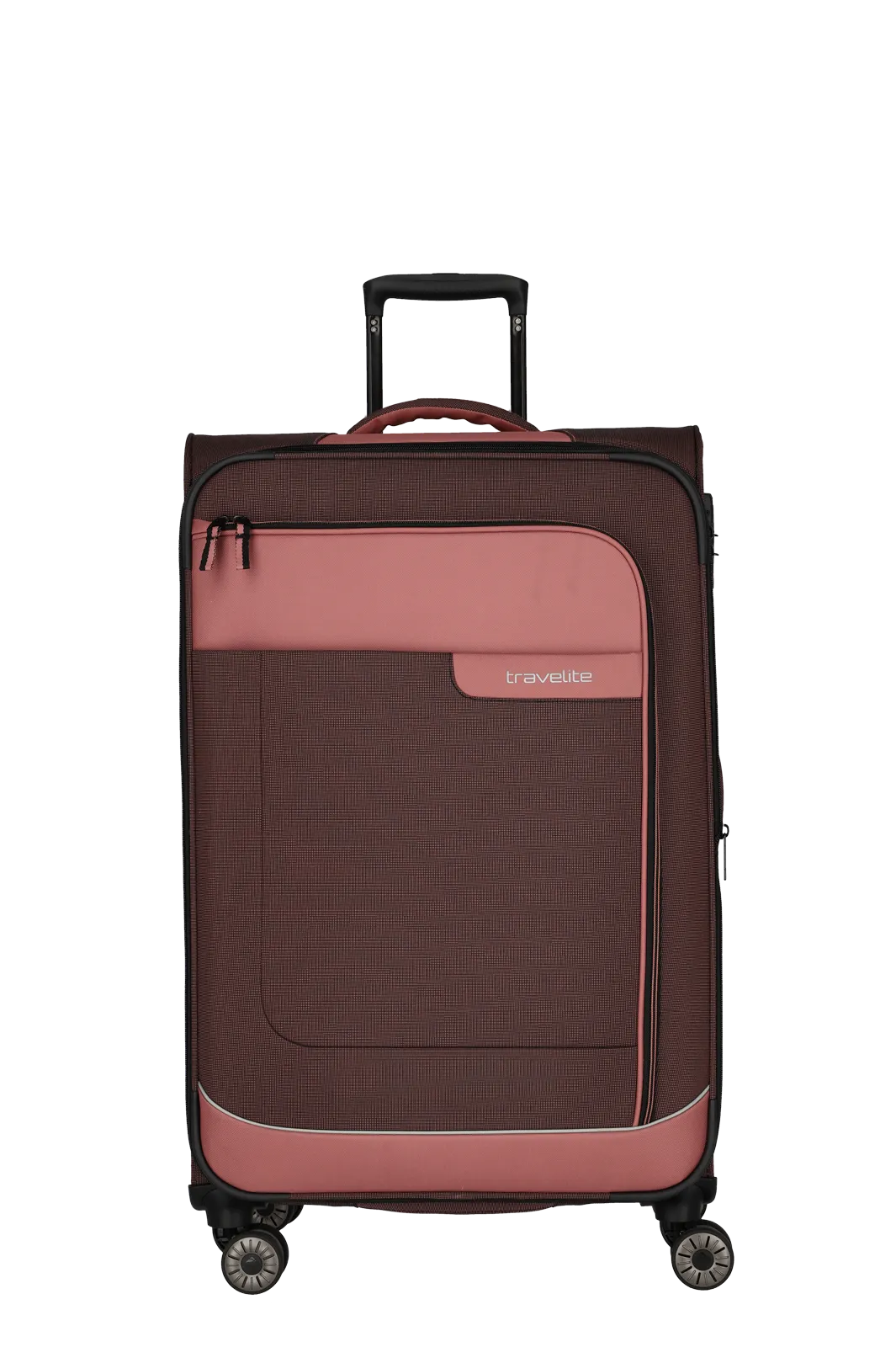 travelite – Viia Trolley L erweiterbar 77 cm – Extra großer Weichschalen-Reisekoffer aus recyceltem Polyester, erweiterbar, 4 Doppel-Rollen, TSA-Schloss – 77×47×27/31 cm rose