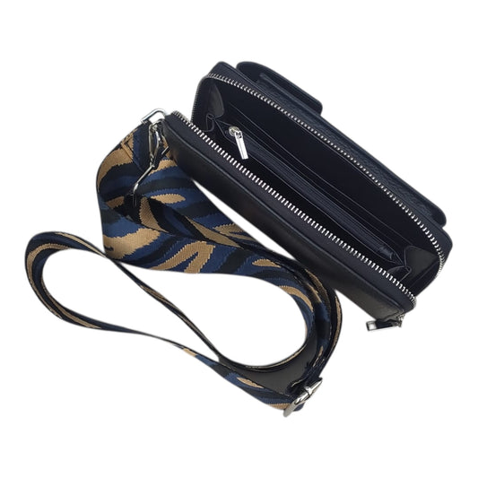 DOUBLE MAX – 4-in-1 Umhängetasche – Handytasche, Geldbörse & Clutch – 11 × 19 × 3 cm schwarz blau