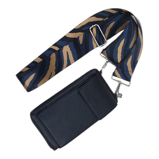 DOUBLE MAX – 4-in-1 Umhängetasche – Handytasche, Geldbörse & Clutch – 11 × 19 × 3 cm schwarz blau