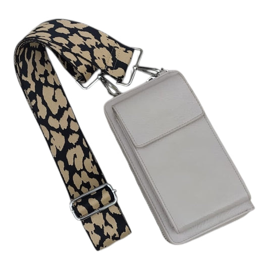 DOUBLE MAX – 4-in-1 Umhängetasche – Handytasche, Geldbörse & Clutch – 11 × 19 × 3 cm beige braun animal print