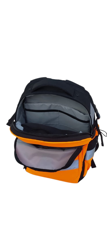 Frontfach mit Organizer im robusten Arbeitsrucksack Warnfarbe Orange