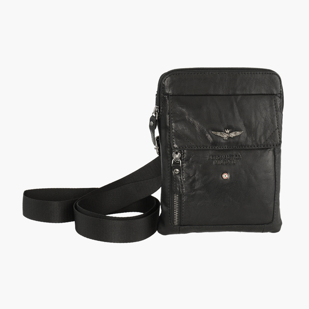 Aeronautica Militare Vintage Kleine Umhängetasche Leder Tracolla AM-301 Schwarz / Marrone