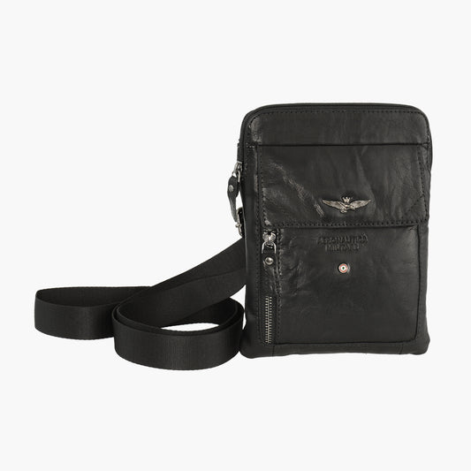 Aeronautica Militare Vintage Kleine Umhängetasche Leder Tracolla AM-301 Schwarz / Marrone