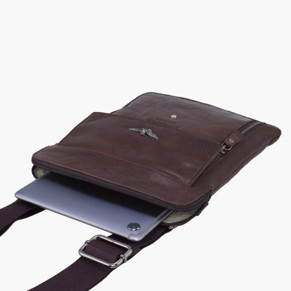 Aeronautica Militare Vintage Leder Umhängetasche Tablet Tracolla AM-302 Schwarz / Marrone