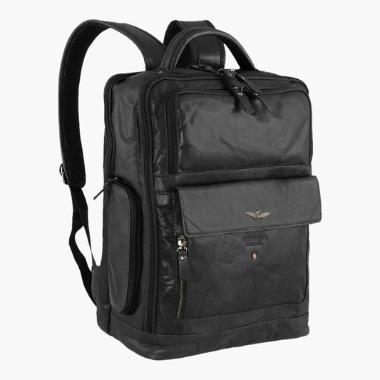 Aeronautica Militare Vintage Leder Laptop Rucksack PC Tablet AM-305 Schwarz / Marrone