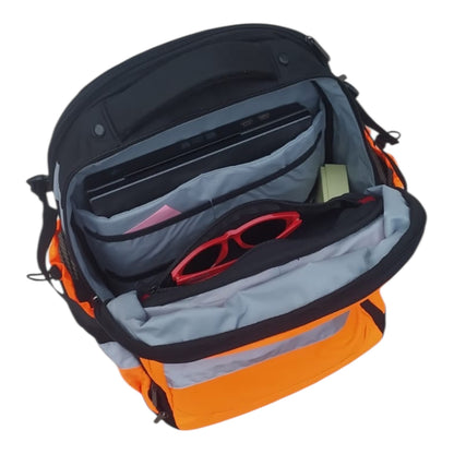 Innenraum Arbeitsrucksack Warnfarbe Orange mit Laptopfach Werkzeugfach Frontfach Organizer Handwerkerrucksack
