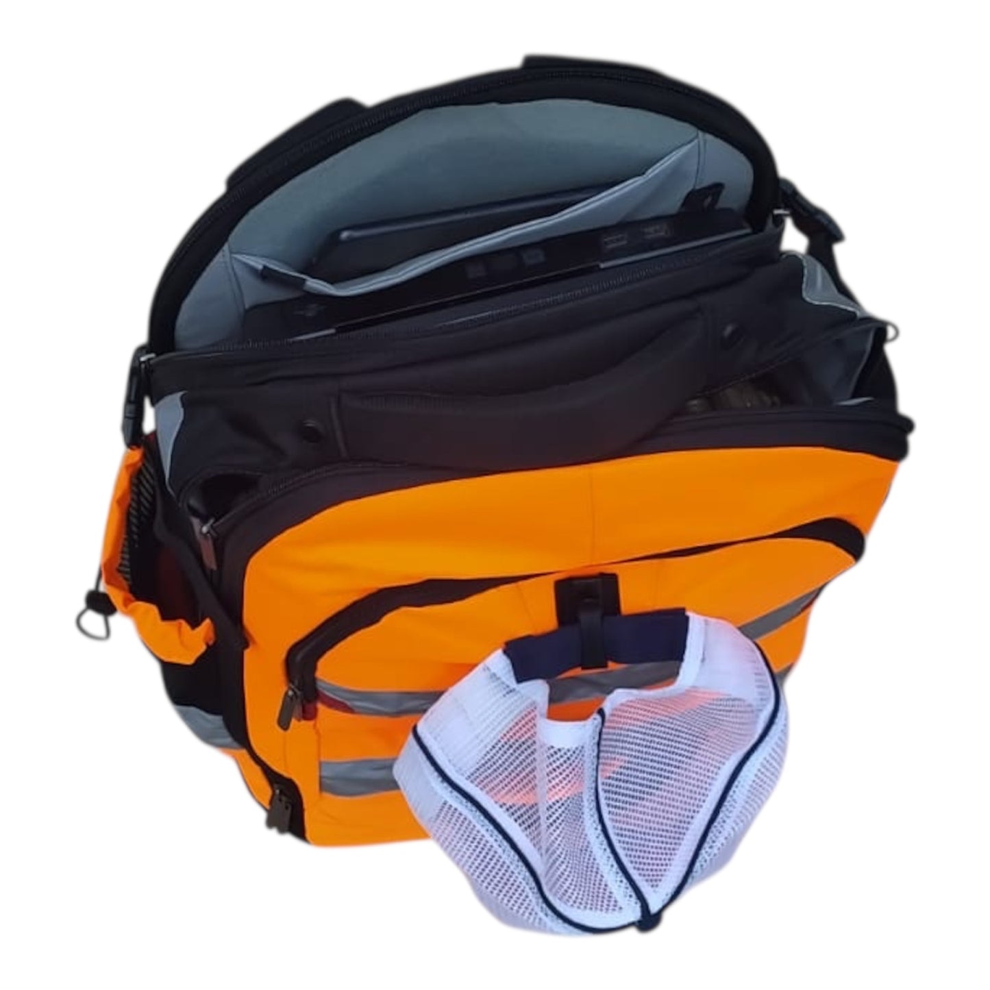 Arbeitsrucksack mit Dehnfalte – Orange – robuster Sicherheitsrucksack für Baustelle, Handwerk & Industrie – 50 × 33 × 22 cm – wasserabweisend, reflektierend, ergonomisch & großes Volumen (34 Liter)