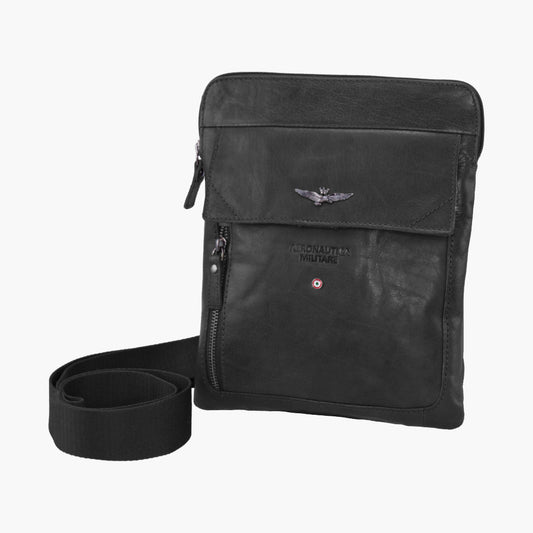 Aeronautica Militare Vintage Leder Umhängetasche Tablet Tracolla AM-302 Schwarz / Marrone