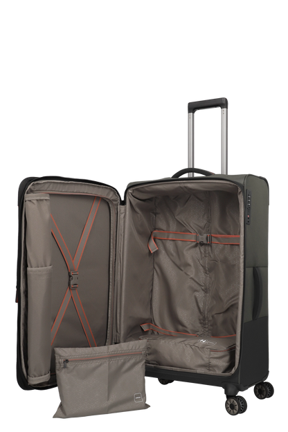 travelite – Crosslite Trolley L 77 cm – Großer Weichschalen-Reisekoffer, erweiterbar auf 93L, 4 Doppel-Rollen & TSA-Sicherheit