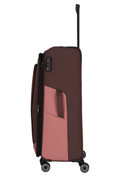 travelite – Viia Trolley L erweiterbar 77 cm – Extra großer Weichschalen-Reisekoffer aus recyceltem Polyester, erweiterbar, 4 Doppel-Rollen, TSA-Schloss – 77×47×27/31 cm rose