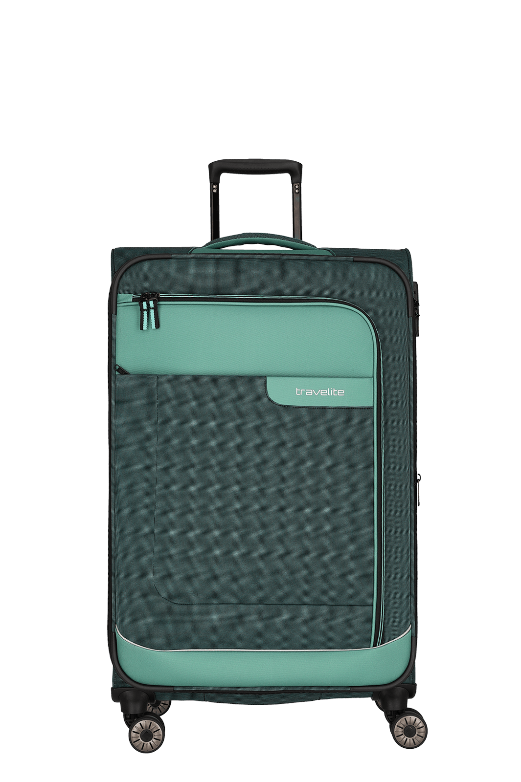 travelite – Viia Trolley L erweiterbar 77 cm – Extra großer Weichschalen-Reisekoffer aus recyceltem Polyester, erweiterbar, 4 Doppel-Rollen, TSA-Schloss – 77×47×27/31 cm Eukalyptus