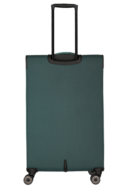 travelite – Viia Trolley L erweiterbar 77 cm – Extra großer Weichschalen-Reisekoffer aus recyceltem Polyester, erweiterbar, 4 Doppel-Rollen, TSA-Schloss – 77×47×27/31 cm Eukalyptus