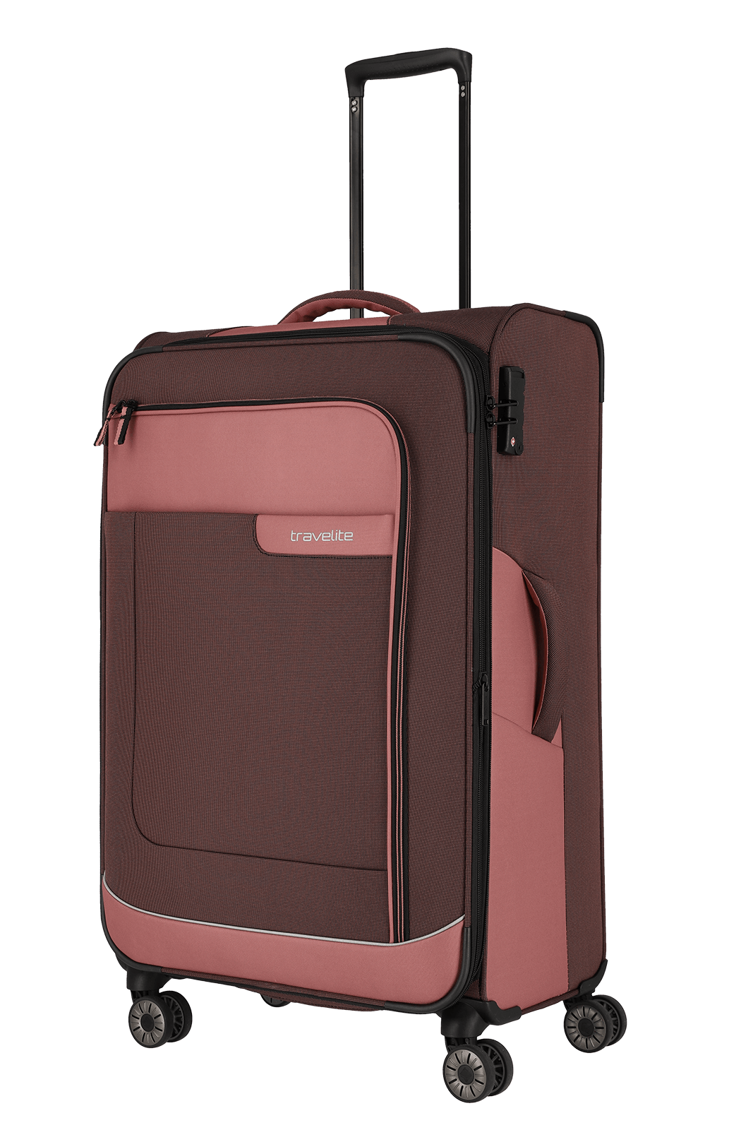 travelite – Viia Trolley L erweiterbar 77 cm – Extra großer Weichschalen-Reisekoffer aus recyceltem Polyester, erweiterbar, 4 Doppel-Rollen, TSA-Schloss – 77×47×27/31 cm rose