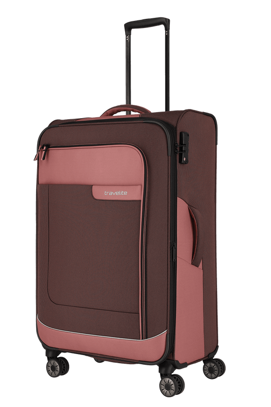 travelite – Viia Trolley L erweiterbar 77 cm – Extra großer Weichschalen-Reisekoffer aus recyceltem Polyester, erweiterbar, 4 Doppel-Rollen, TSA-Schloss – 77×47×27/31 cm rose