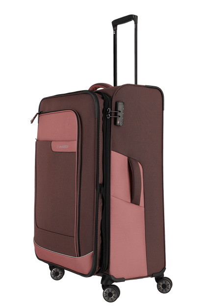 travelite – Viia Trolley L erweiterbar 77 cm – Extra großer Weichschalen-Reisekoffer aus recyceltem Polyester, erweiterbar, 4 Doppel-Rollen, TSA-Schloss – 77×47×27/31 cm rose
