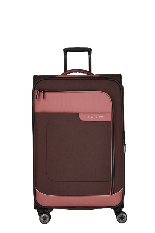 travelite – Viia Trolley L erweiterbar 77 cm – Extra großer Weichschalen-Reisekoffer aus recyceltem Polyester, erweiterbar, 4 Doppel-Rollen, TSA-Schloss – 77×47×27/31 cm rose