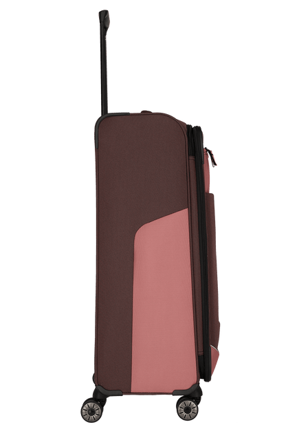 travelite – Viia Trolley L erweiterbar 77 cm – Extra großer Weichschalen-Reisekoffer aus recyceltem Polyester, erweiterbar, 4 Doppel-Rollen, TSA-Schloss – 77×47×27/31 cm rose
