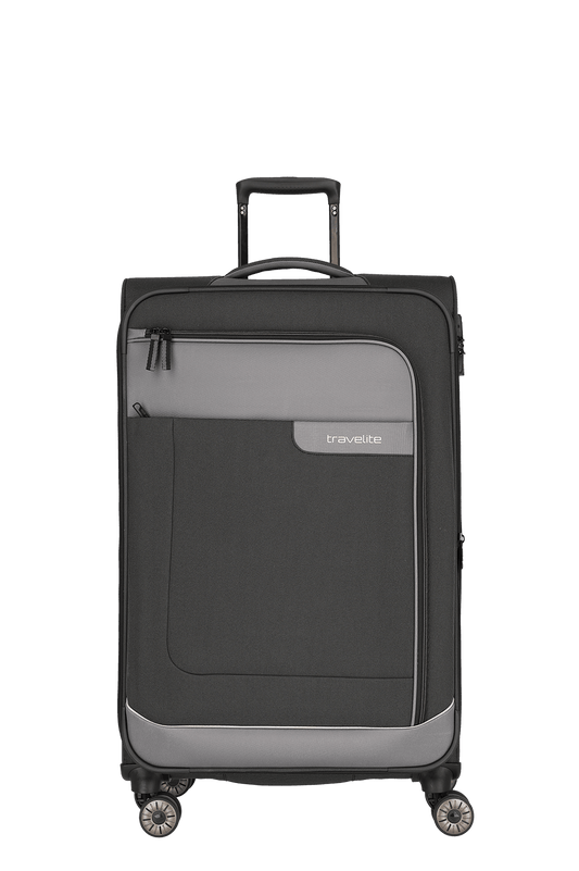travelite – Viia Trolley L erweiterbar 77 cm – Extra großer Weichschalen-Reisekoffer aus recyceltem Polyester, erweiterbar, 4 Doppel-Rollen, TSA-Schloss – 77×47×27/31 cm schiefer